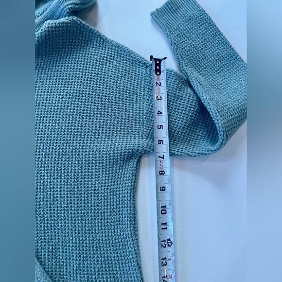 aerie Sage Waffleknit Sweater Green Hooded Sweatshirt Pockets Size Small - Picture 8 of 14